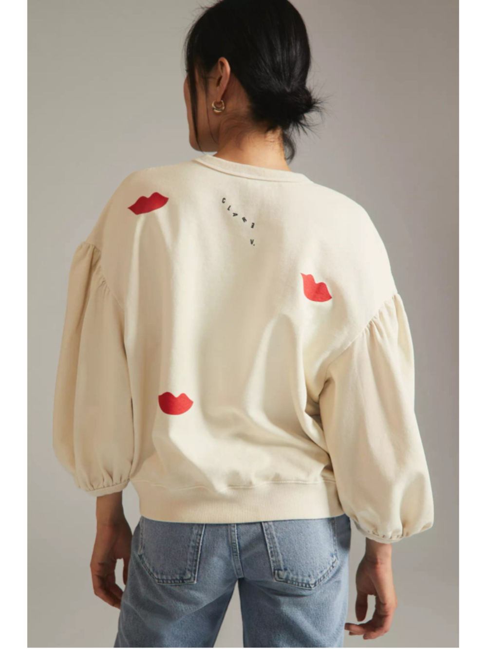 Clare V. Drop Shoulder Lips Sweatshirt M - Picture 2 of 14